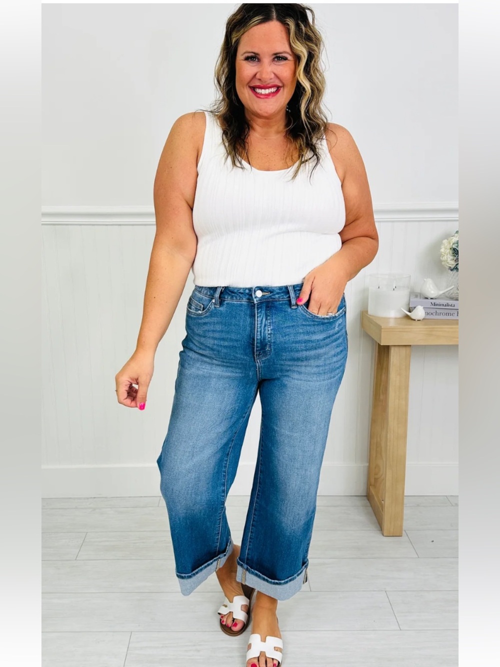 MoCo Boutique -Off The Cuff Wide Leg Cuffed Tummy Control Cropped Jeans Size 20W